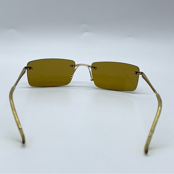 Slim Retro Rimless Rectangular Sunglasses in Gold- Brown - Picture 4 of 11